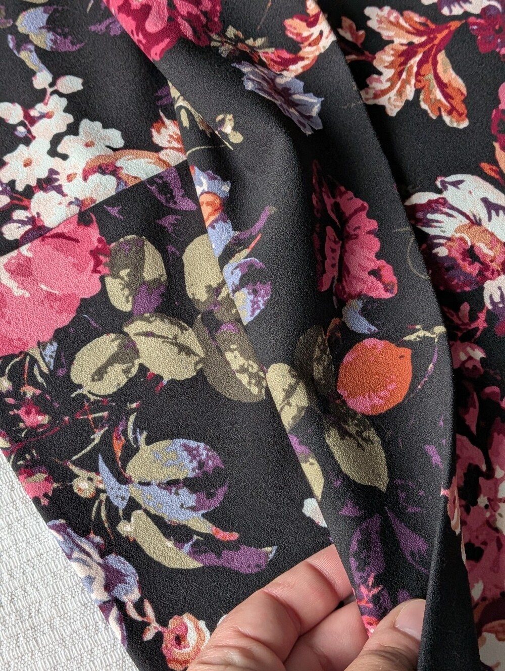 Le Chateau Dark Floral Knit Crepe Skirt in Black with Pink Accents - Picture 5 of 10